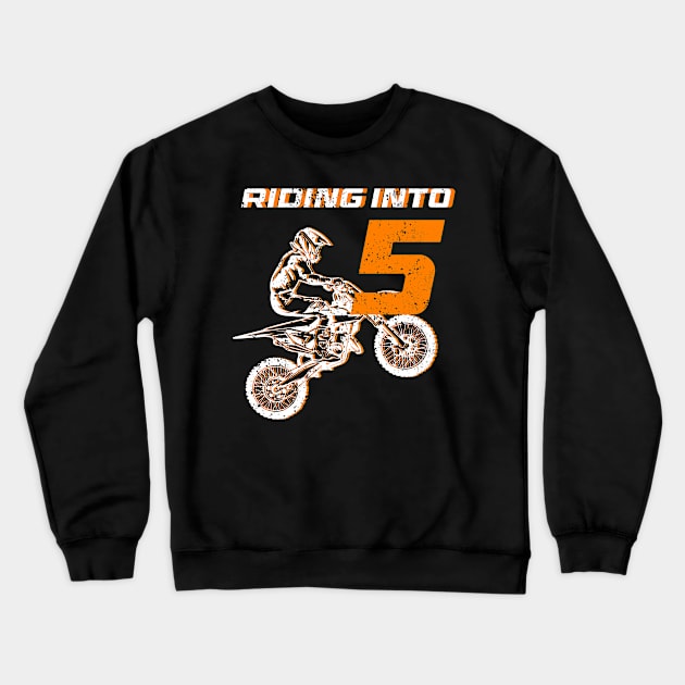 Riding into 5th birthday boy Dirt Bike B-day Gift For Kids Tollders Crewneck Sweatshirt by inksplashcreations